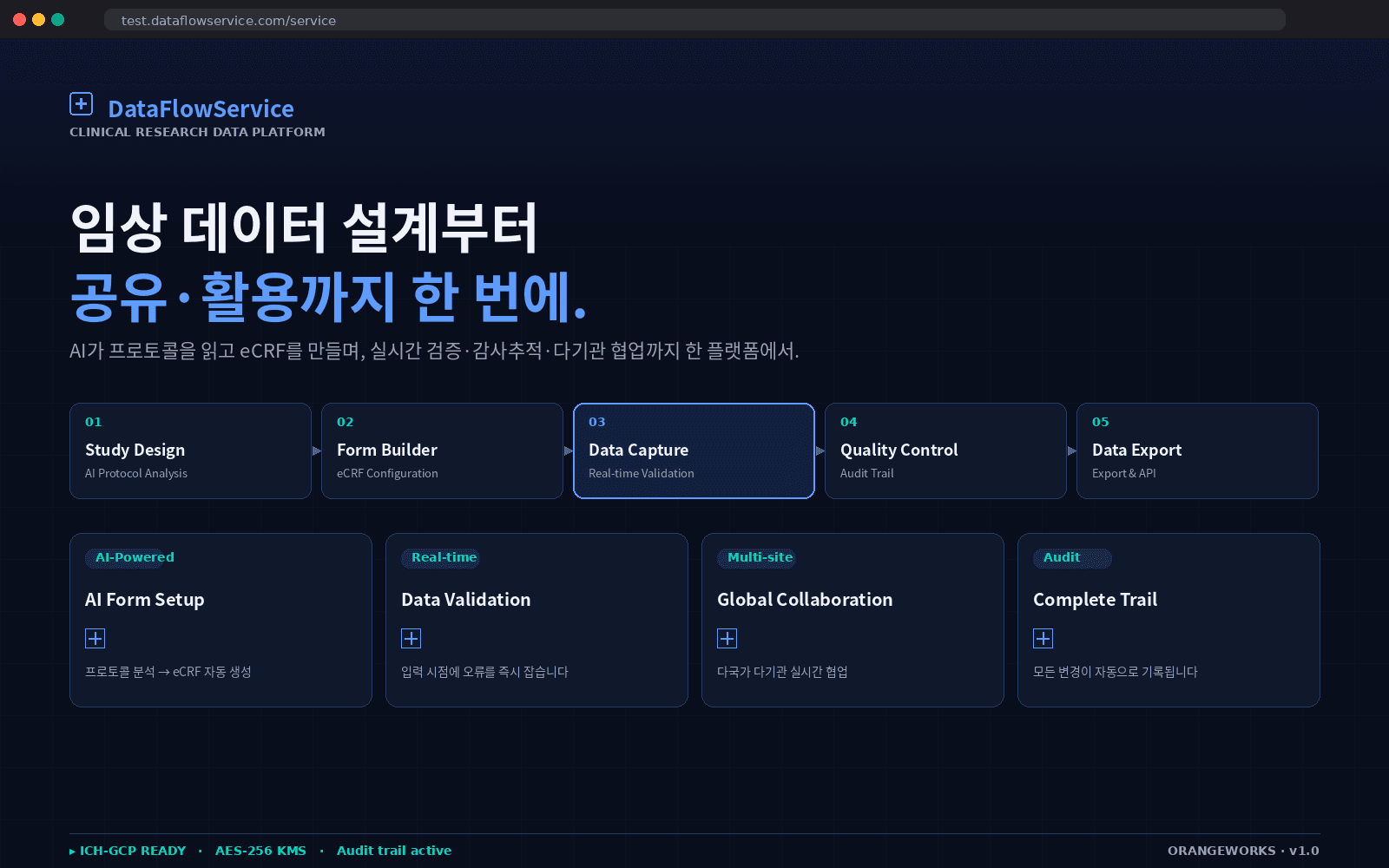DataFlowService 임상연구 데이터 플랫폼 목업
